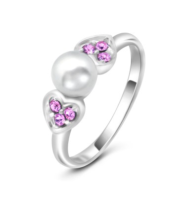 Silver Ring Hearts and Pearl CSR-58